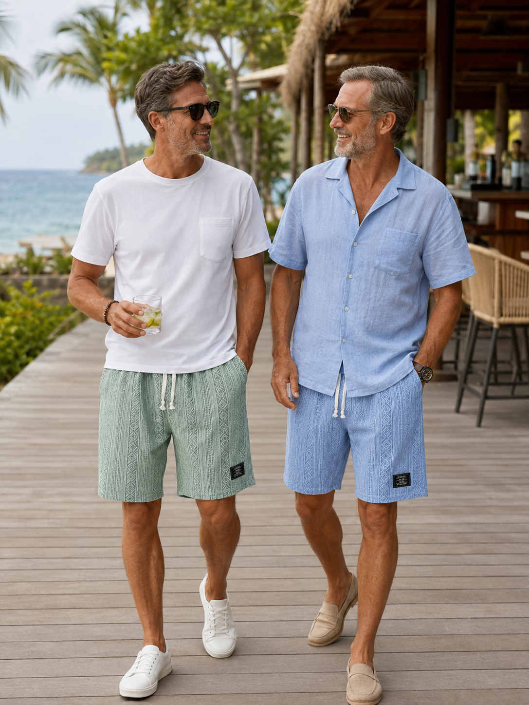 Textured Jacquard Drawstring Casual Shorts