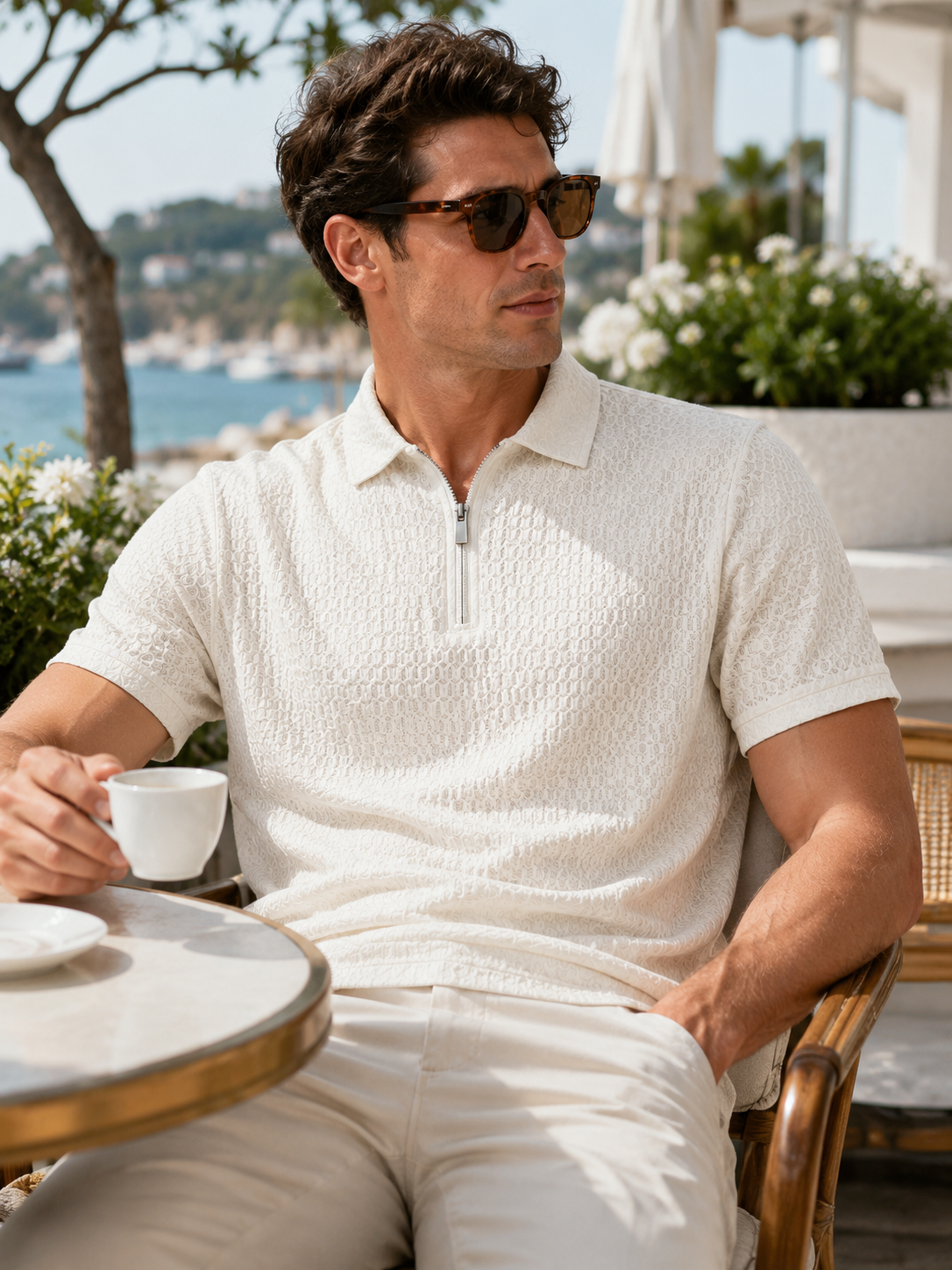 Nylon Stretch Jacquard Golf Polo Shirt