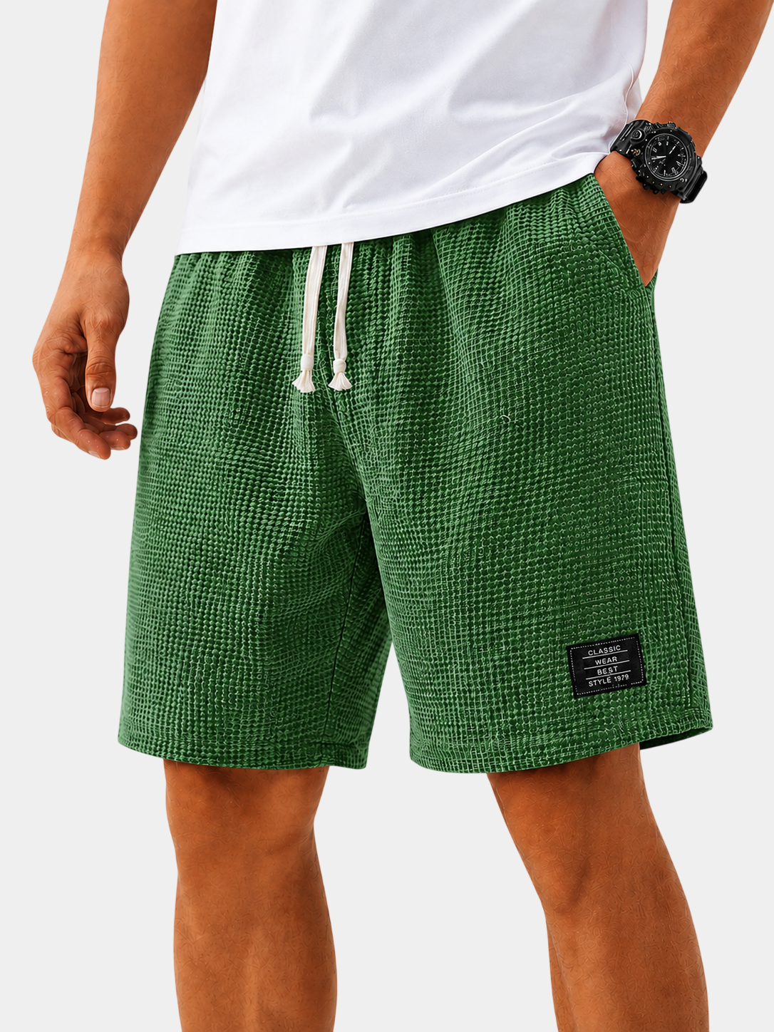 Textured Drawstring Casual Shorts