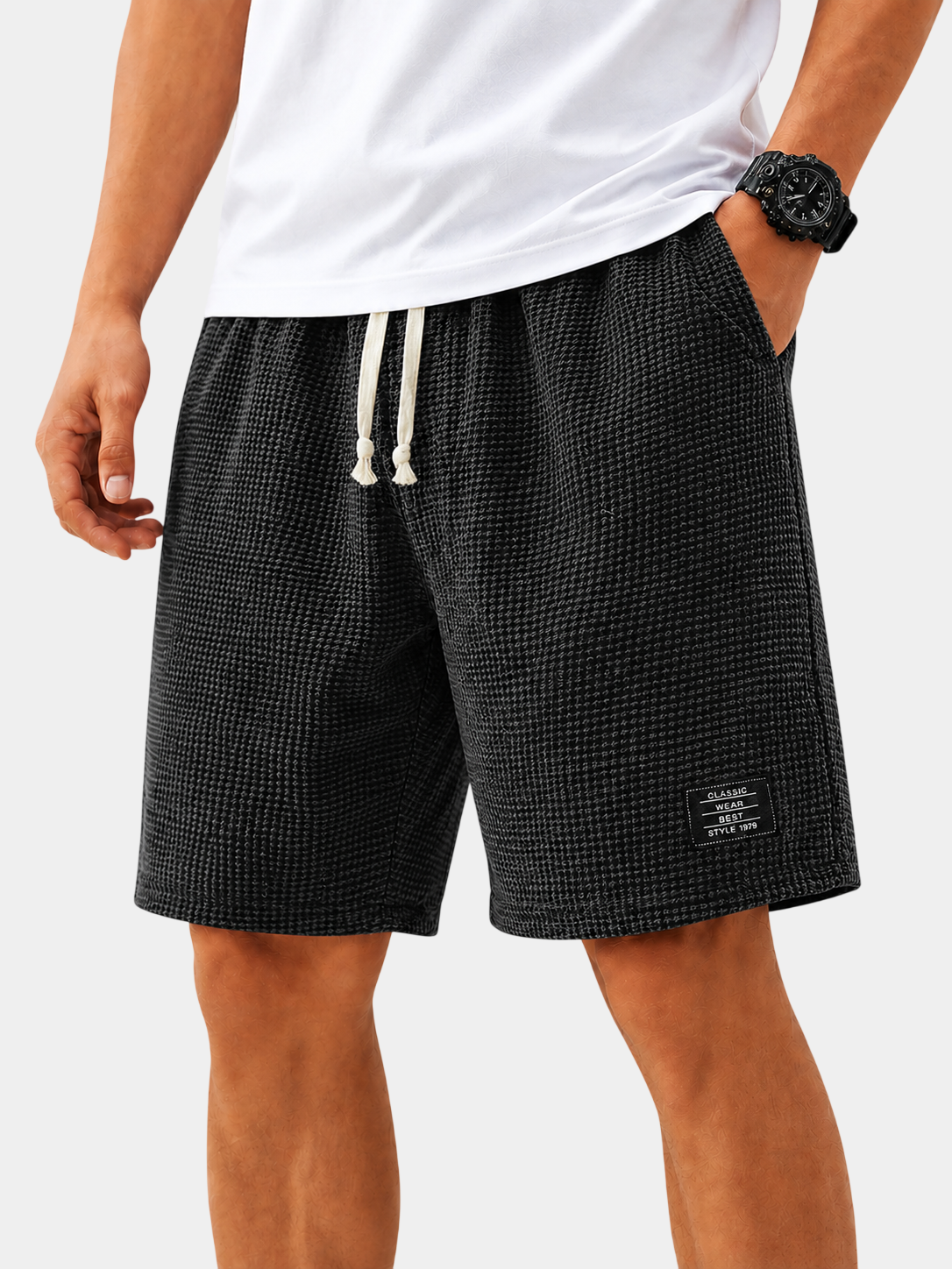 Textured Drawstring Casual Shorts