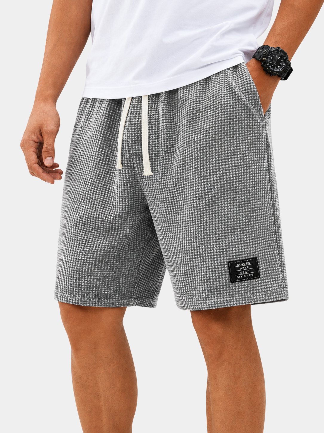 Textured Drawstring Casual Shorts