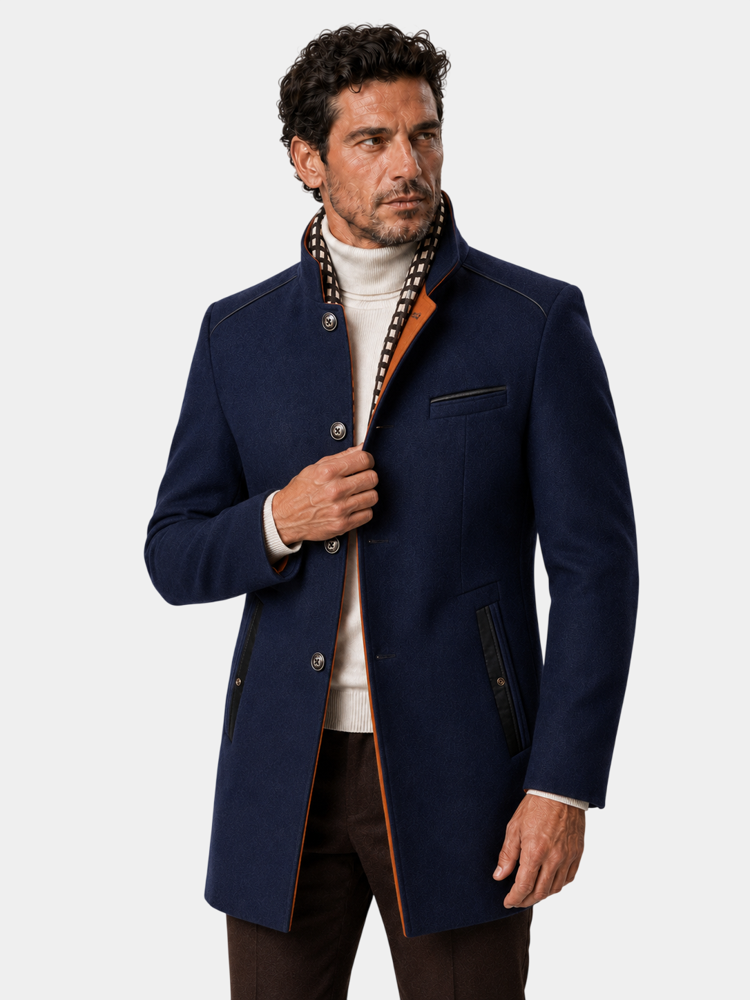 Urban Stand Collar Wool Coat With Detachable Scarf