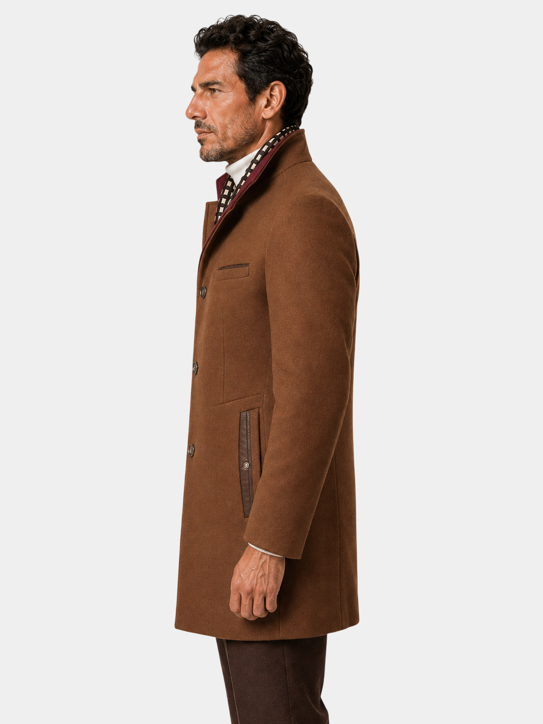 Urban Stand Collar Wool Coat With Detachable Scarf