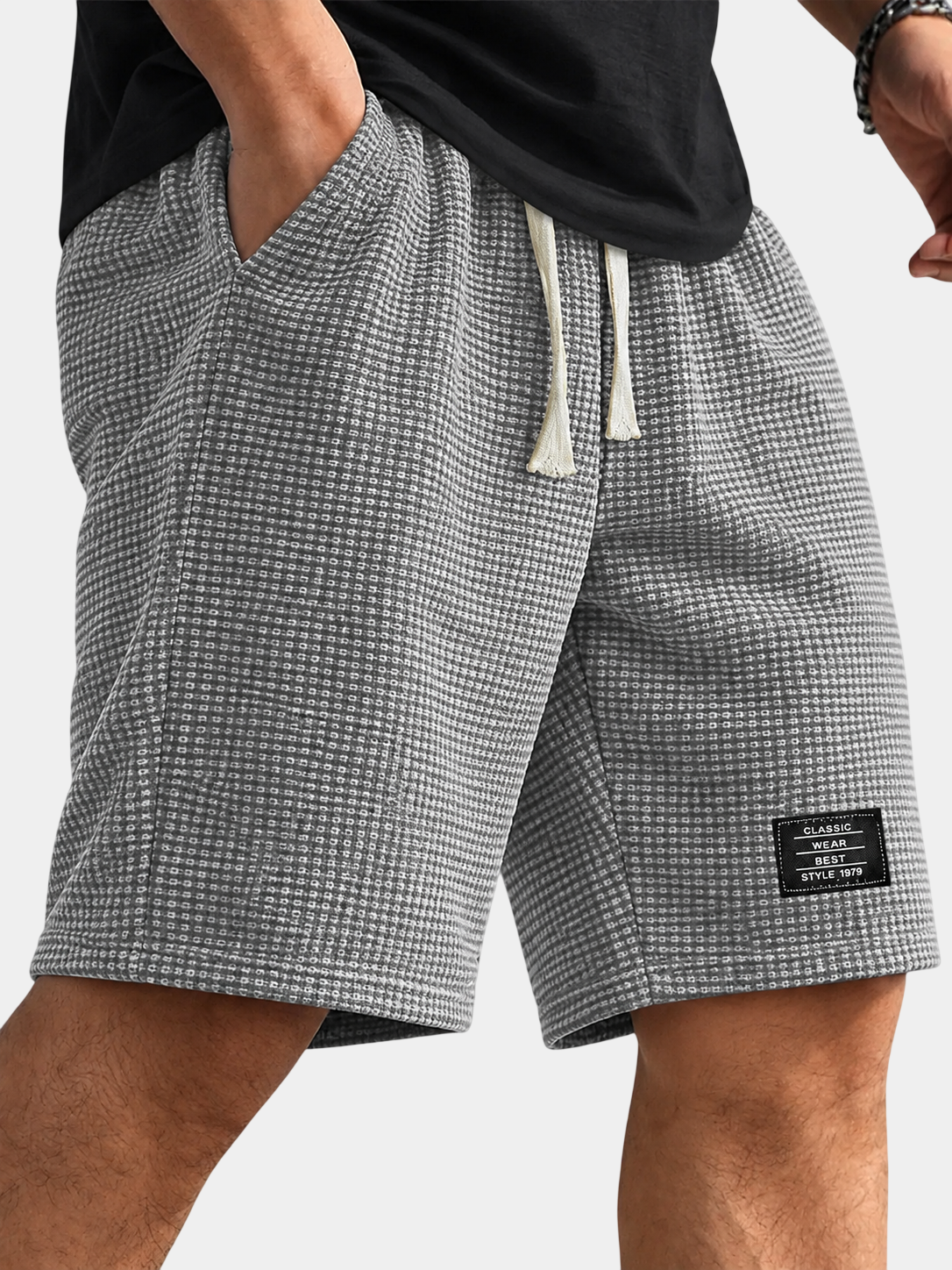 Textured Drawstring Casual Shorts