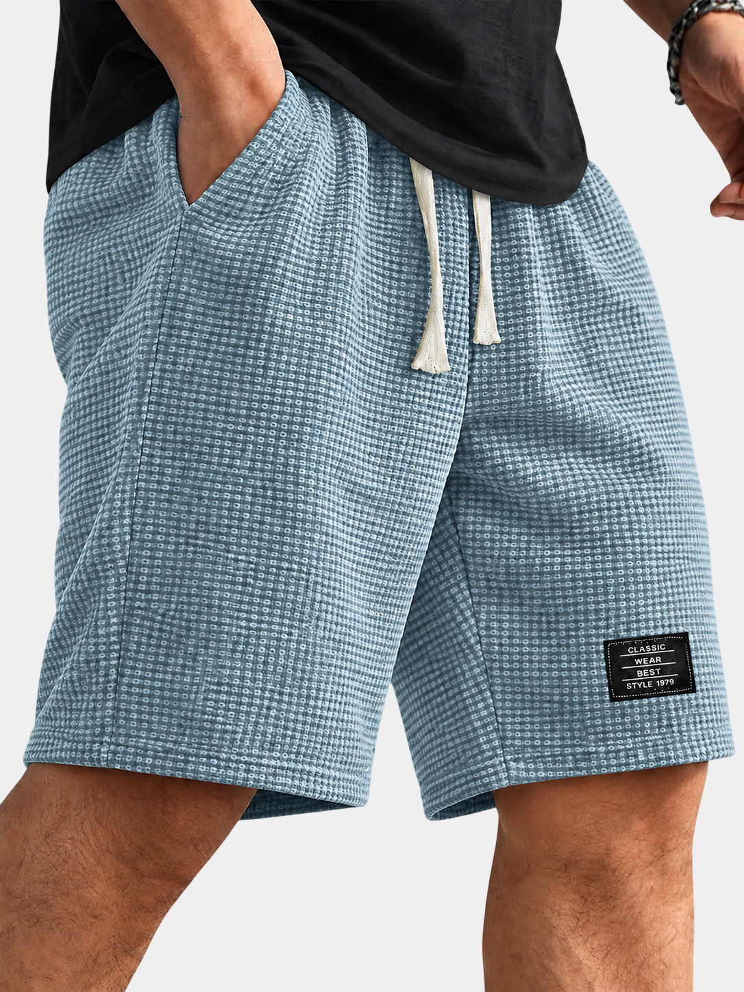 Textured Drawstring Casual Shorts