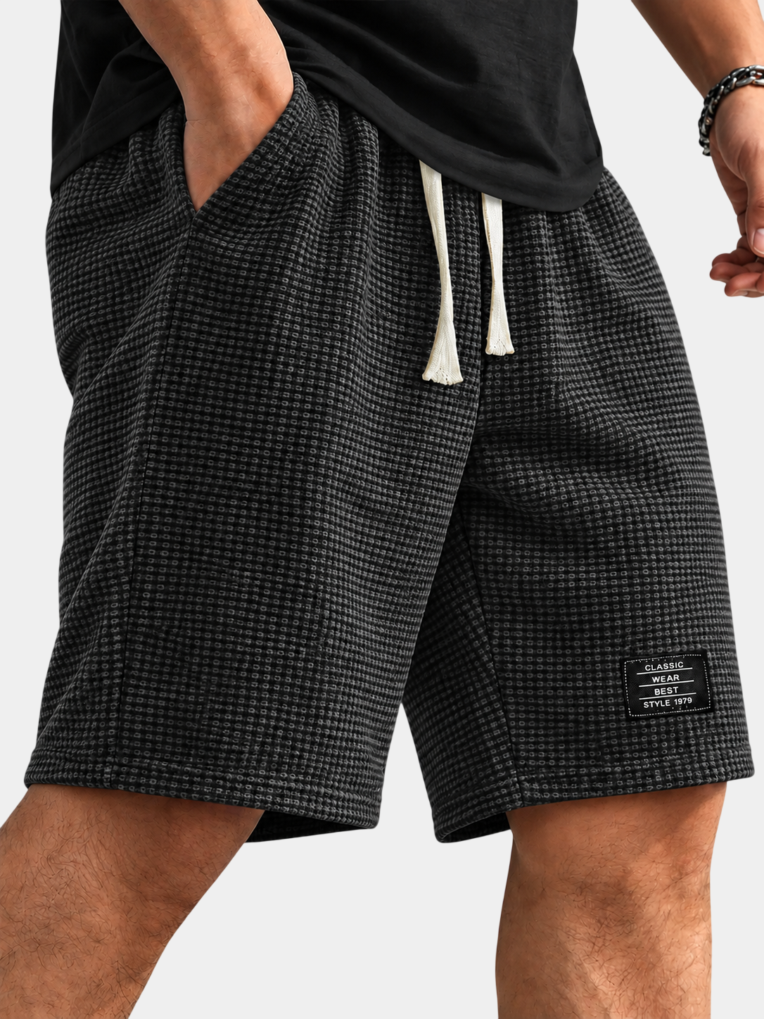 Textured Drawstring Casual Shorts