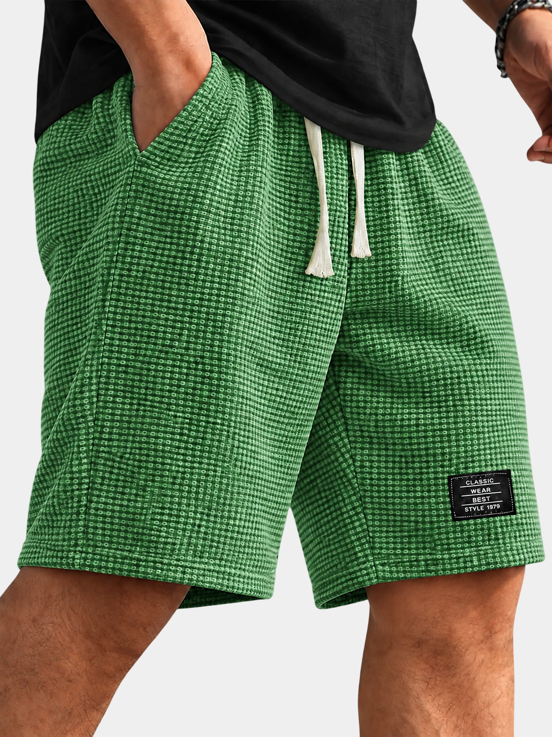 Textured Drawstring Casual Shorts