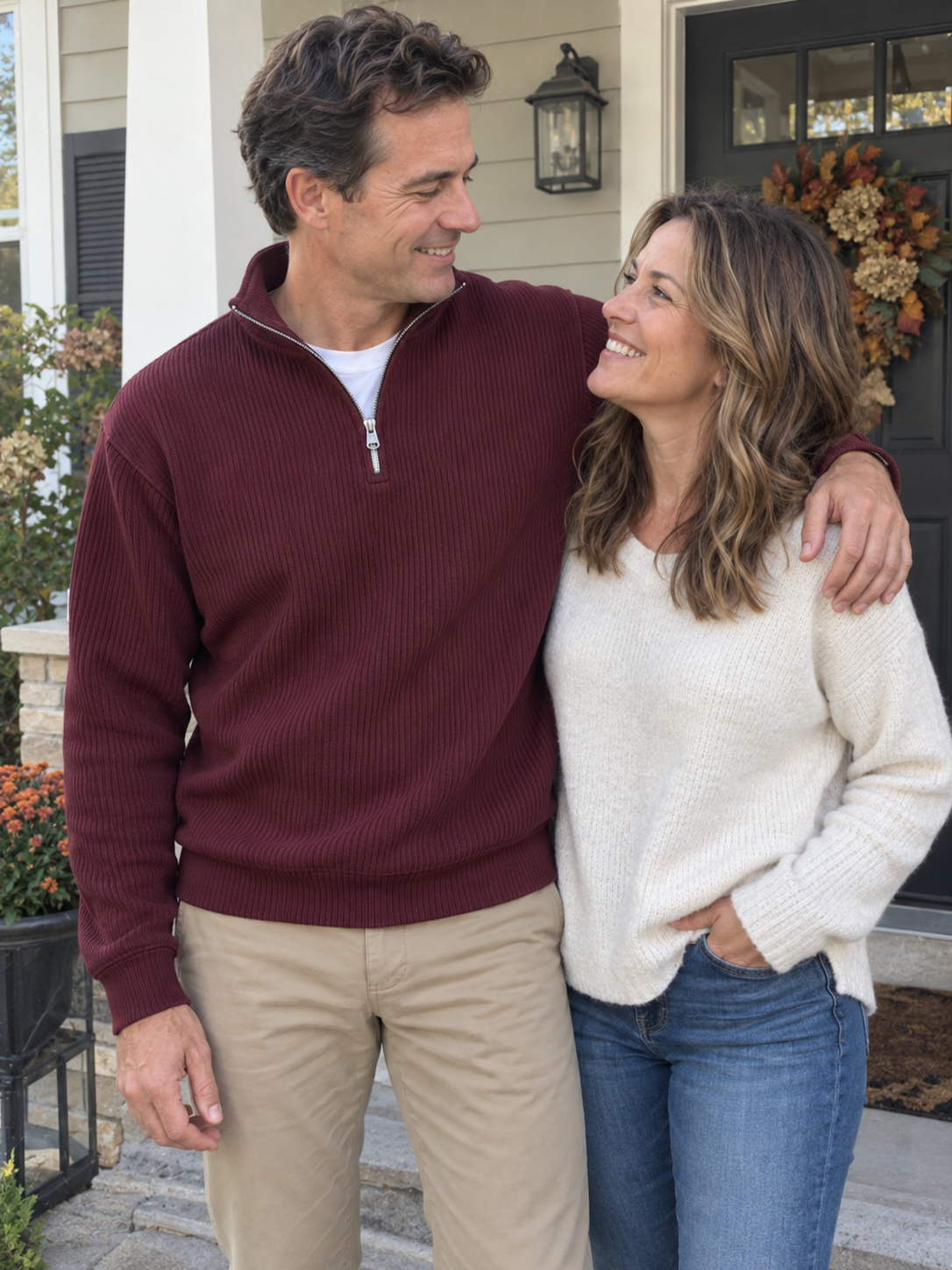 Textured Stand Collar Quarter-Zip Pullover Sweatshirt