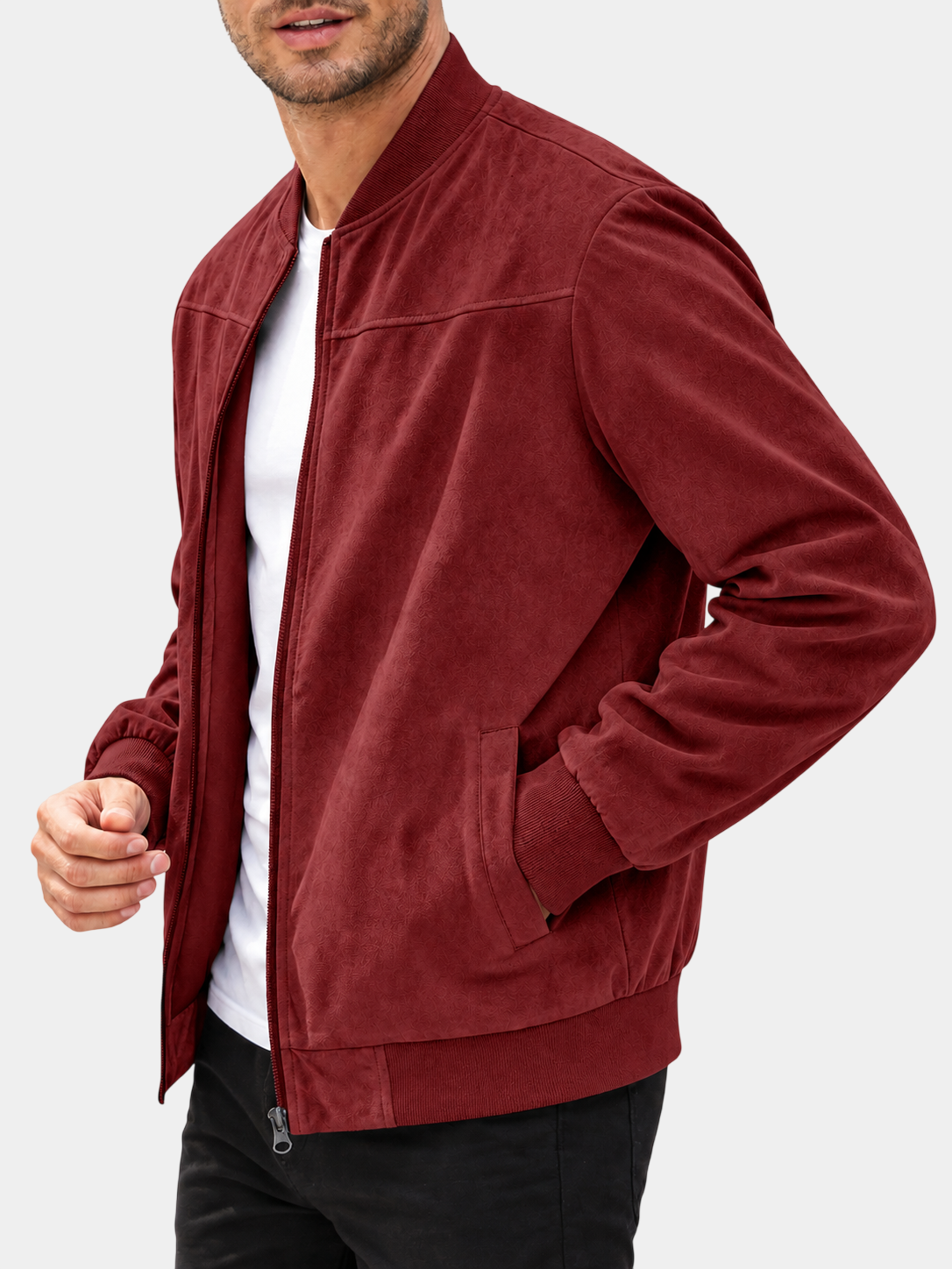 Premium Suede-Look Stand Collar Zip Jacket