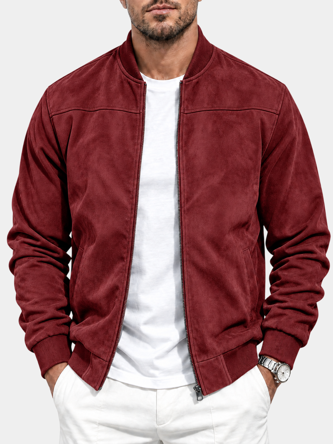 Lightweight Suede Stand Collar Zip Suede Jacket