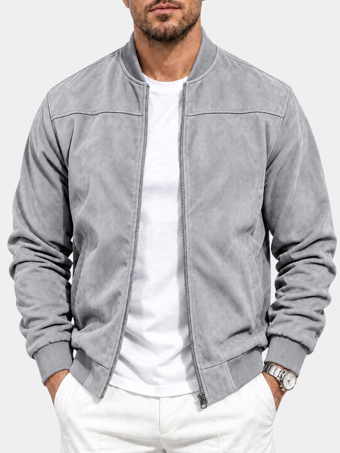 Lightweight Suede Stand Collar Zip Suede Jacket
