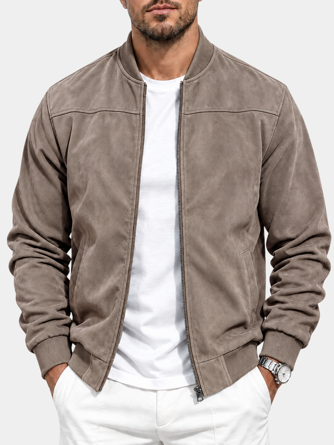 Lightweight Suede Stand Collar Zip Suede Jacket