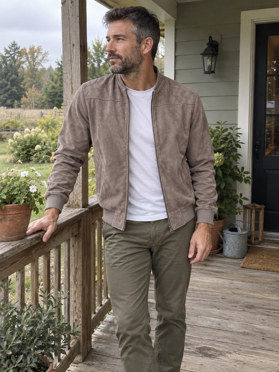 Lightweight Suede Stand Collar Zip Suede Jacket