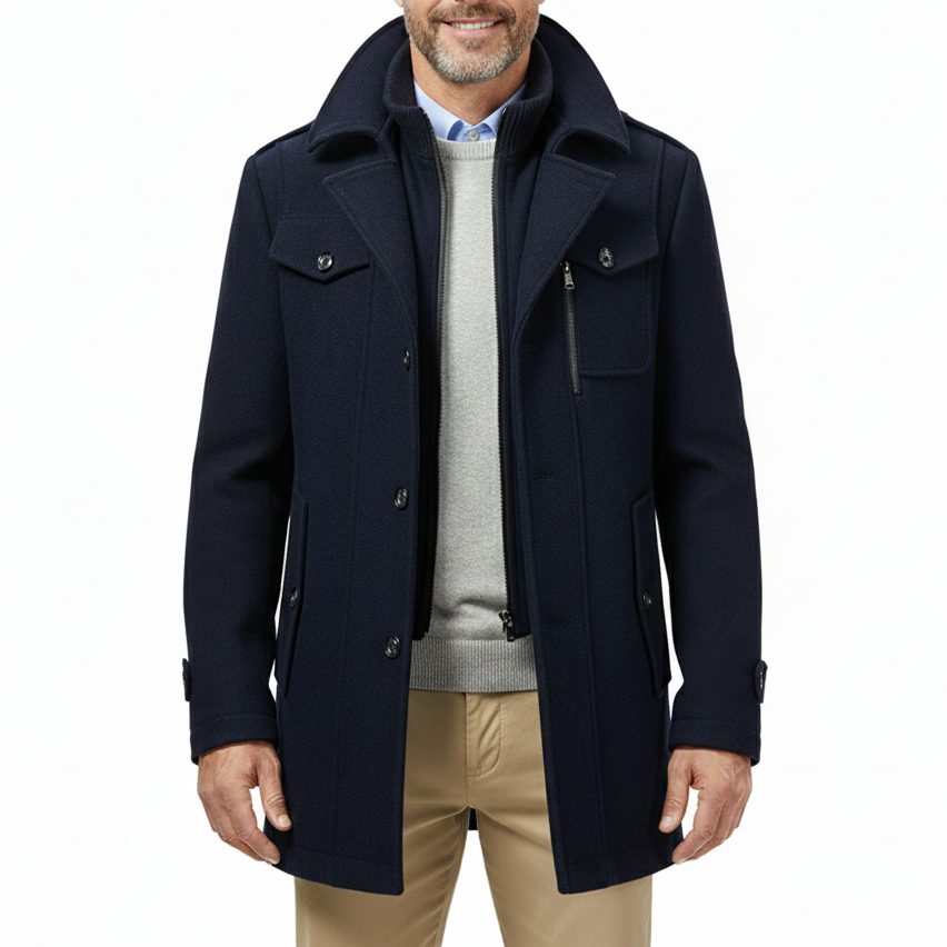 Men's Thick Double-Layer Collar Wool Blend Coat