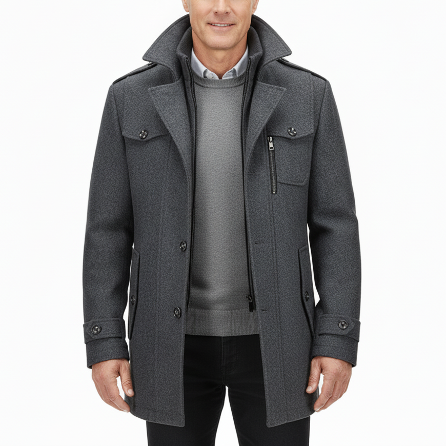 Men's Thick Double-Layer Collar Wool Blend Coat