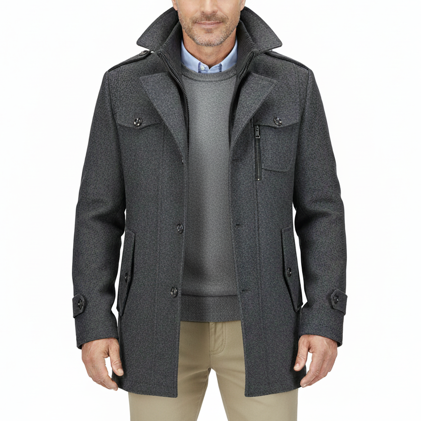 Men's Thick Double-Layer Collar Wool Blend Coat