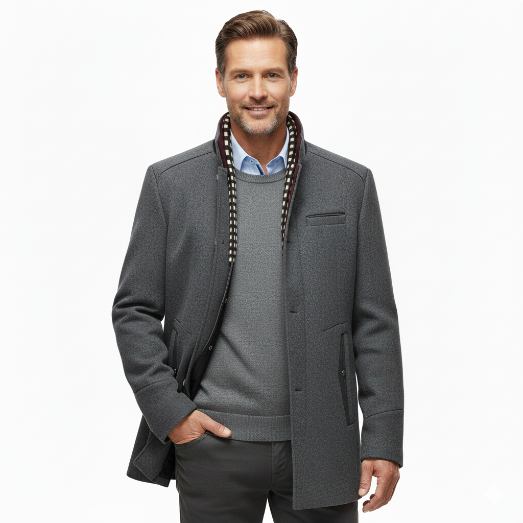 Men's Winter Thick Wool Blend Coat With Detachable Scarf