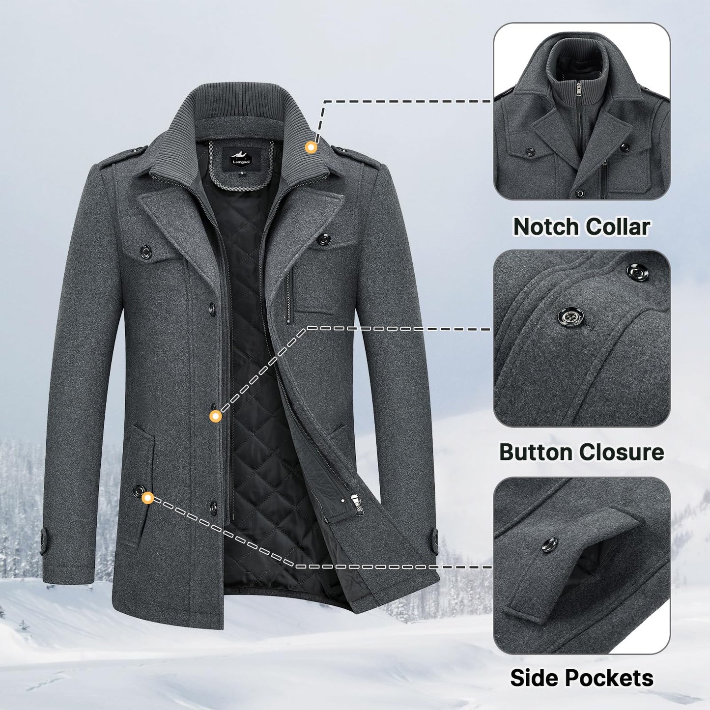 Men's Thick Double-Layer Wool Blend Coat
