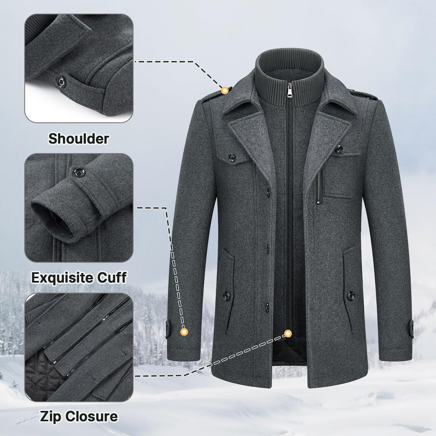 Men's Winter Thick Double-Layer Wool Blend Coat