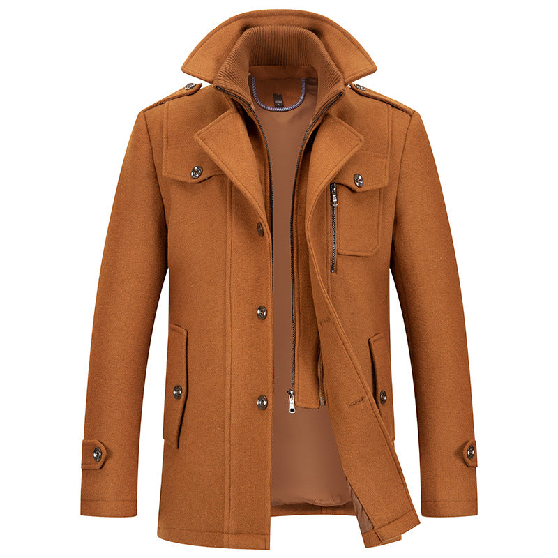 Men's Thick Double-Layer Collar Wool Blend Coat