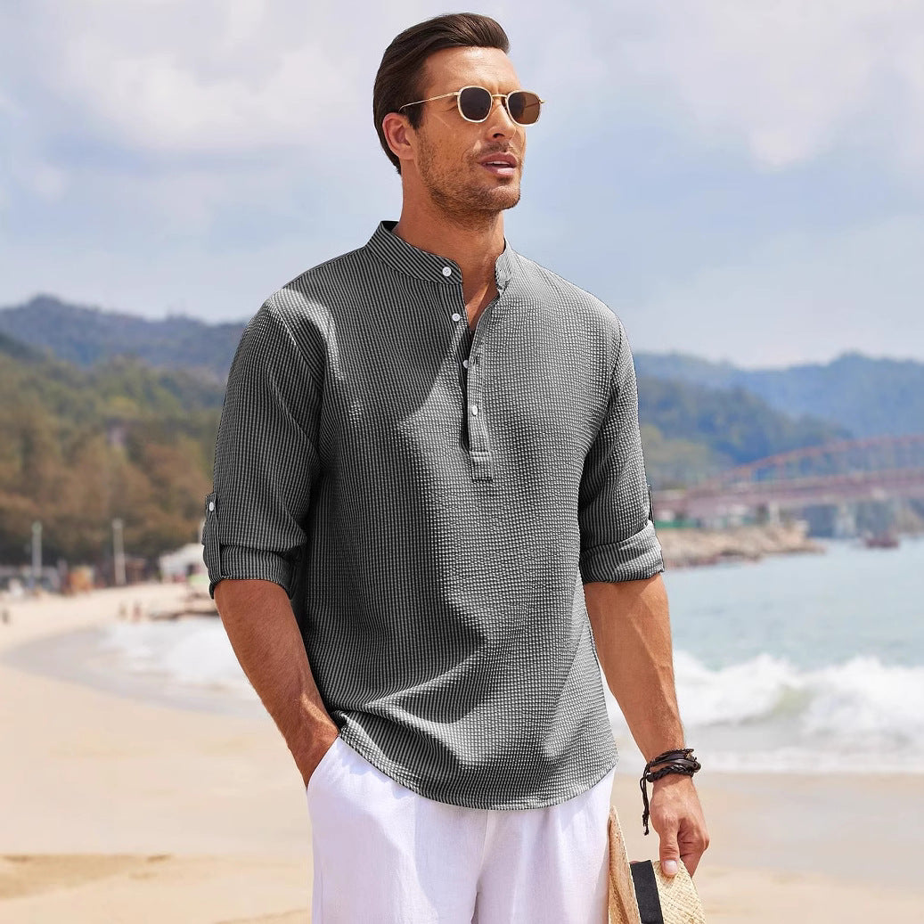 Men's Breathable Cotton Waffle Henley Long Sleeve Shirt