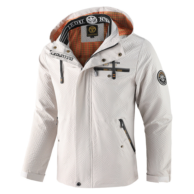 Men's Windbreaker Rain Jacket with Detachable Hood for Hiking Fishing