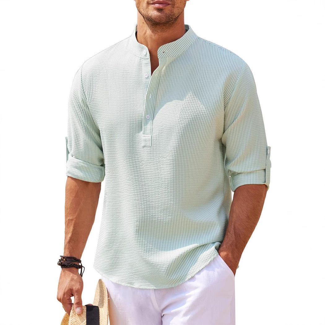 Men's Breathable Cotton Waffle Henley Long Sleeve Shirt