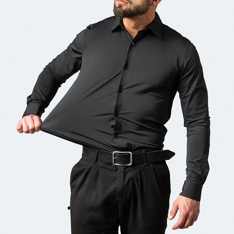 Men's Elastic Dress Shirts, Slim Fit Long Sleeves Shirts