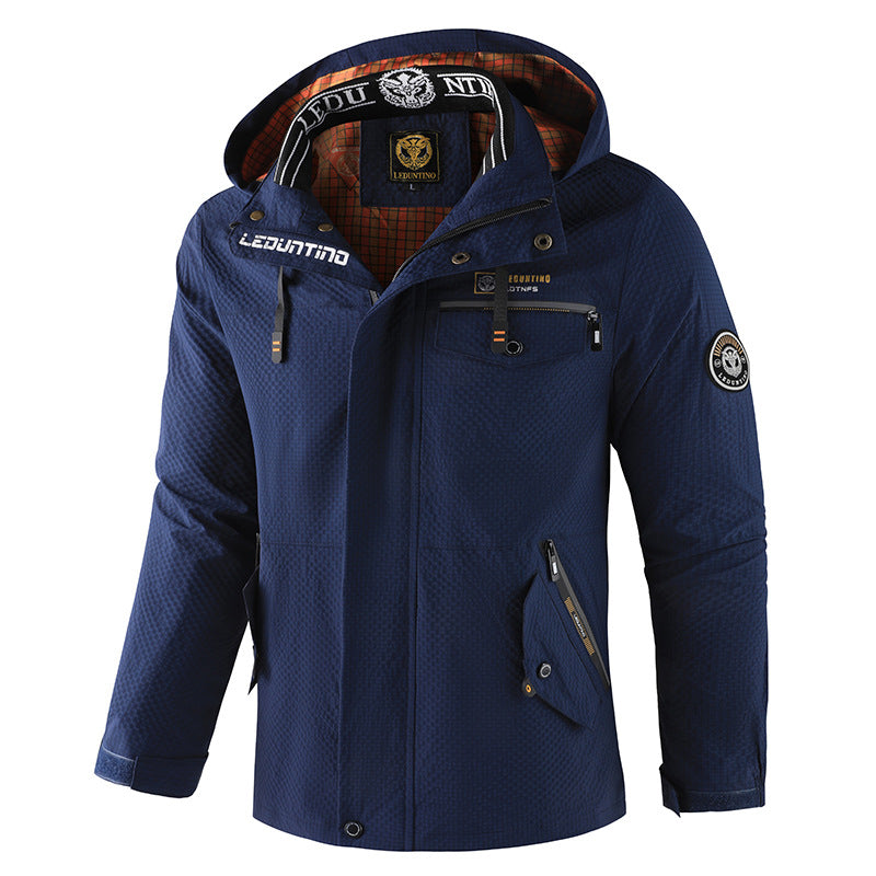 Men's Windbreaker Rain Jacket with Detachable Hood for Hiking Fishing