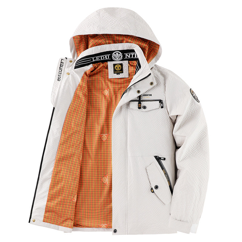 Men's Windbreaker Rain Jacket with Detachable Hood for Hiking Fishing