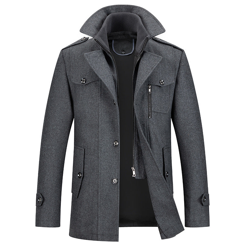 Men's Thick Double-Layer Collar Wool Blend Coat