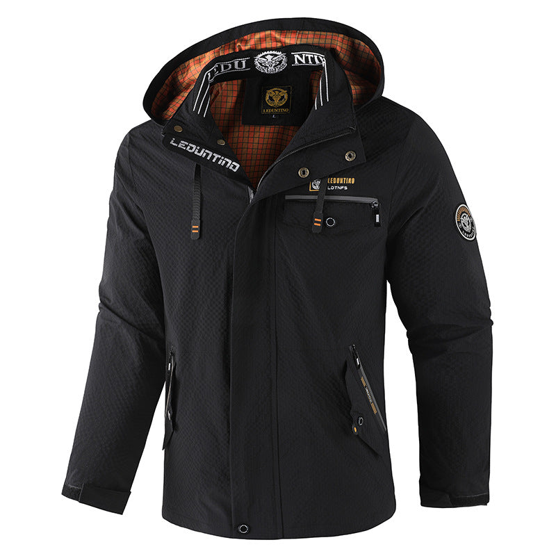 Men's Windbreaker Rain Jacket with Detachable Hood for Hiking Fishing