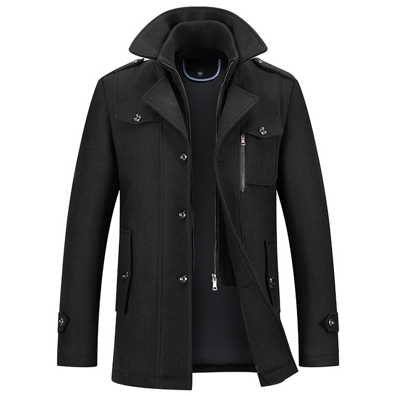 Men's Thick Double-Layer Collar Wool Blend Coat