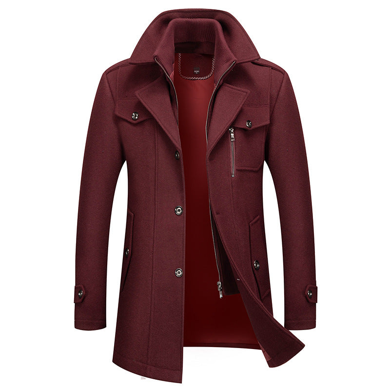 Men's Thick Double-Layer Collar Wool Blend Coat