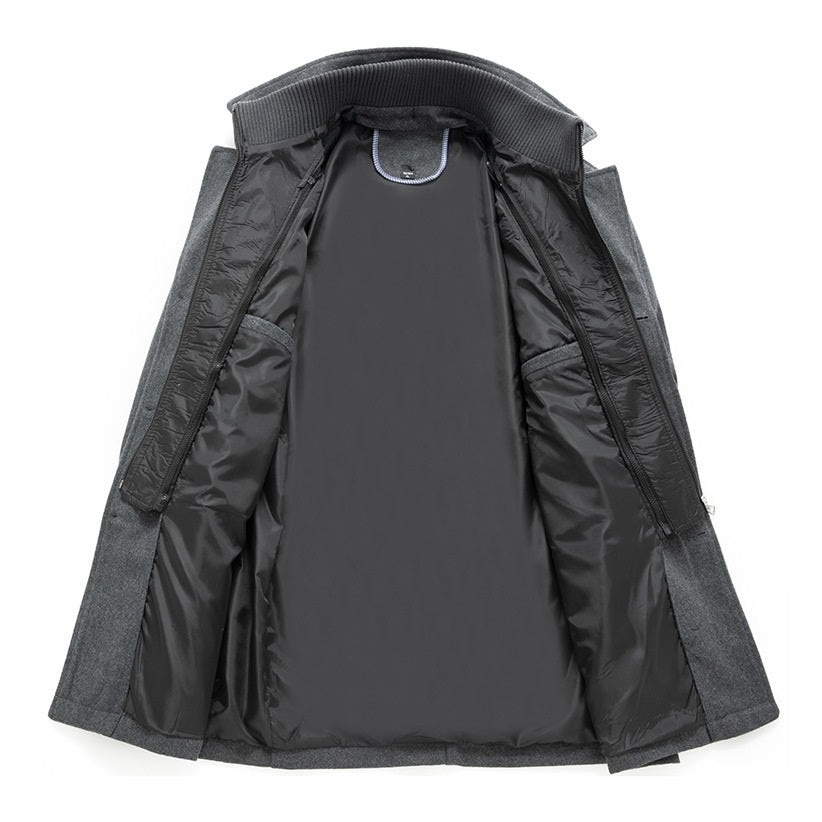 Men's Thick Double-Layer Collar Wool Blend Coat