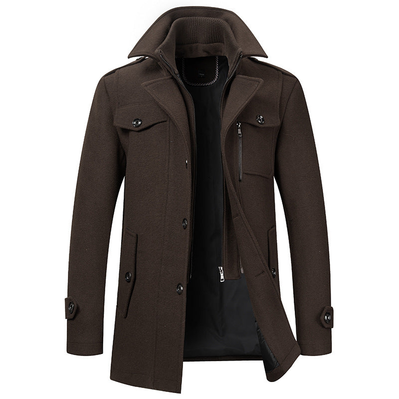 Men's Thick Double-Layer Collar Wool Blend Coat