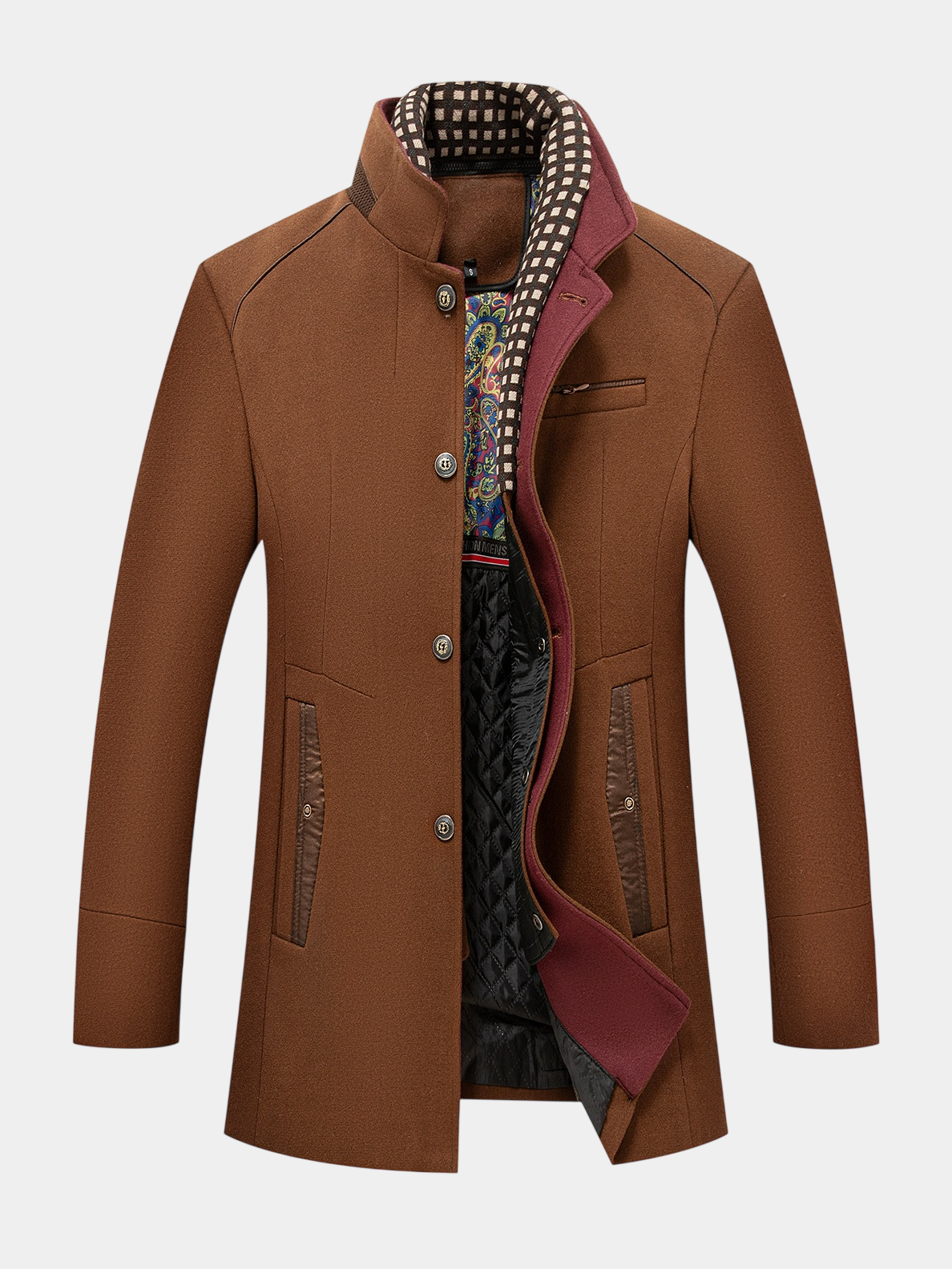 Urban Stand Collar Wool Coat With Detachable Scarf