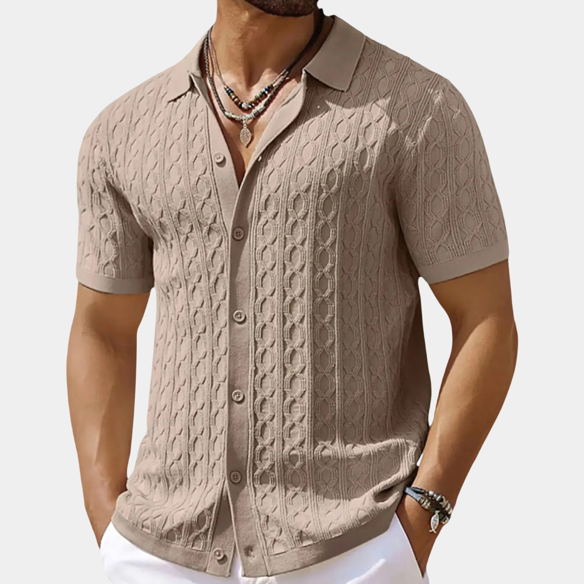 Premium Textured Jacquard Knit Polo Shirt