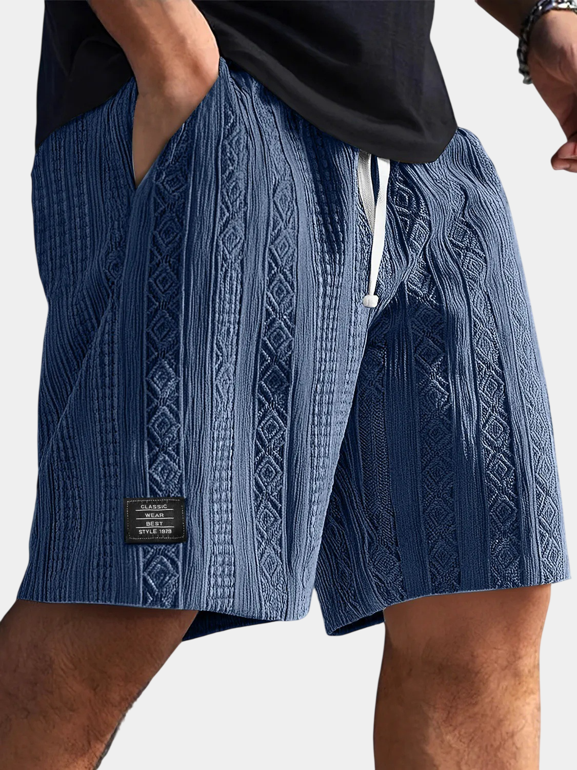 Textured Jacquard Drawstring Casual Shorts