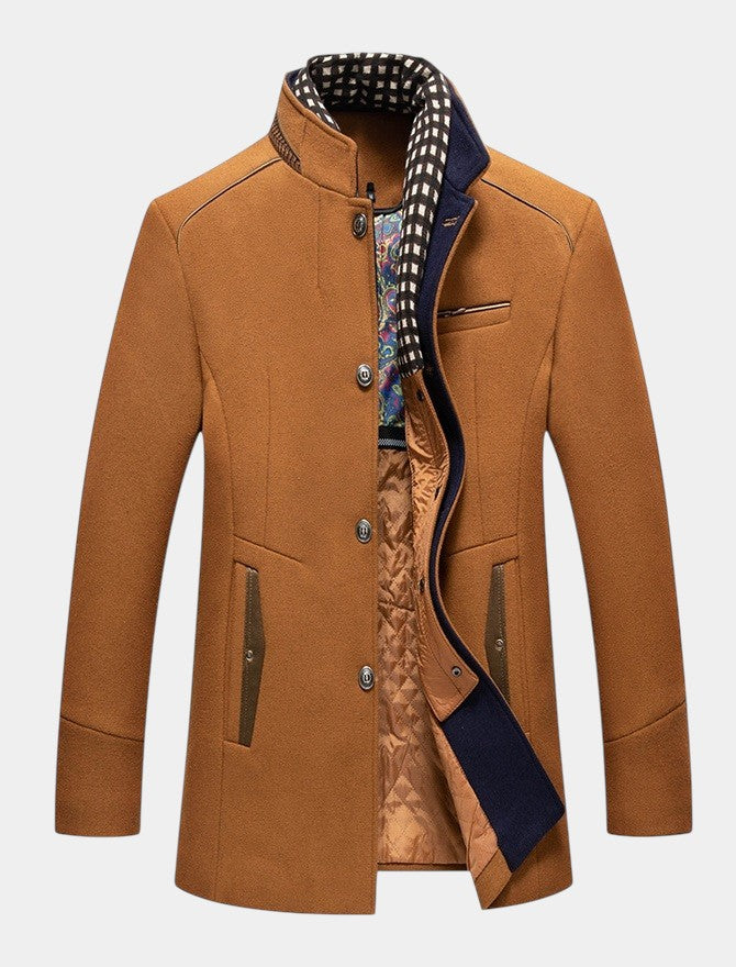 Urban Stand Collar Wool Coat With Detachable Scarf