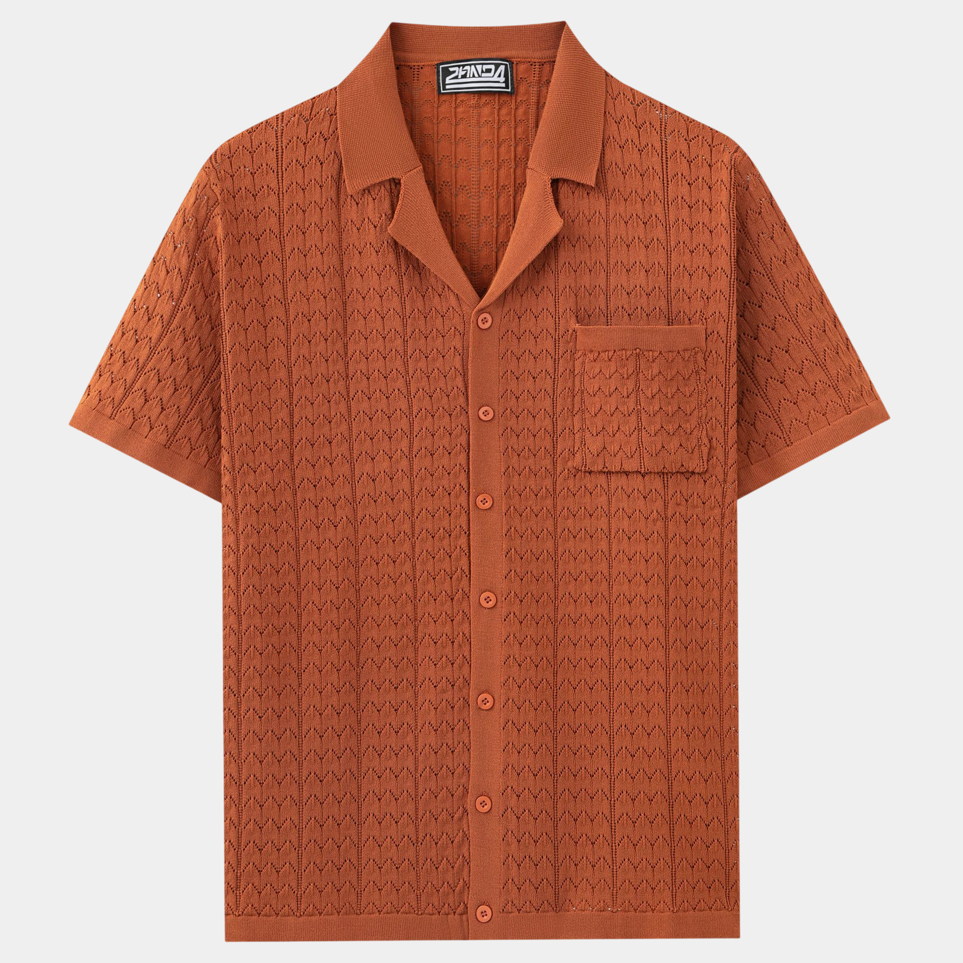 Vintage Textured Knit Cuban Collar Shirt