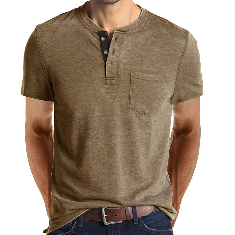 Men's Henley Button Cotton Shirt With Pocket