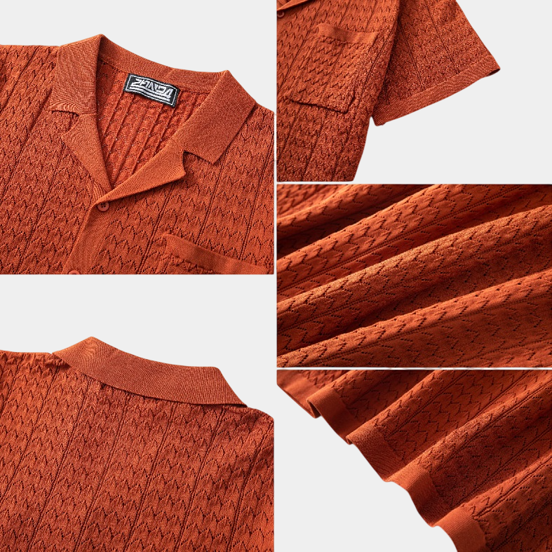 Vintage Textured Knit Cuban Collar Shirt