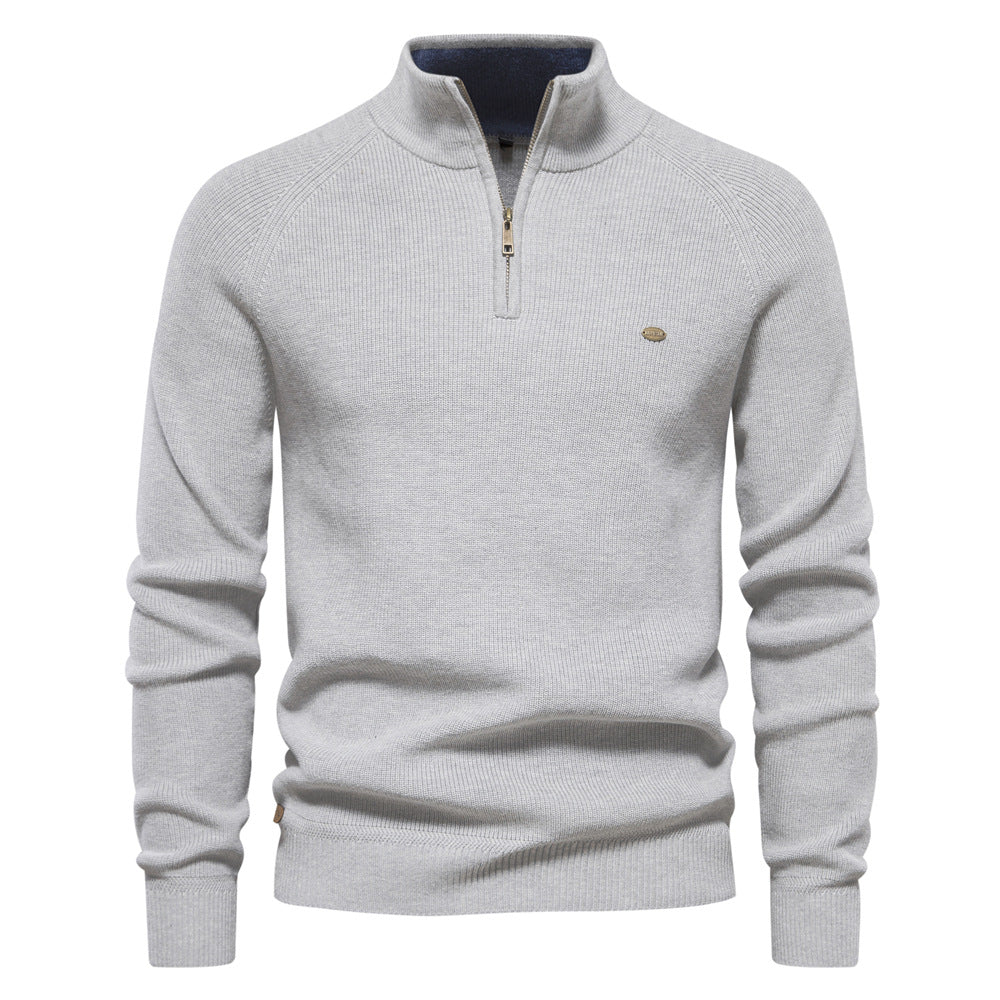 Men's Stand Collar Solid Color Knitted Pullover Sweater