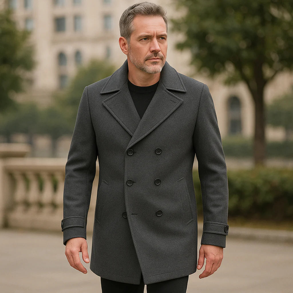 Men's Premium Double-Breasted Wool Pea Coat