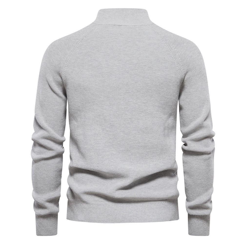 Men's Stand Collar Solid Color Knitted Pullover Sweater