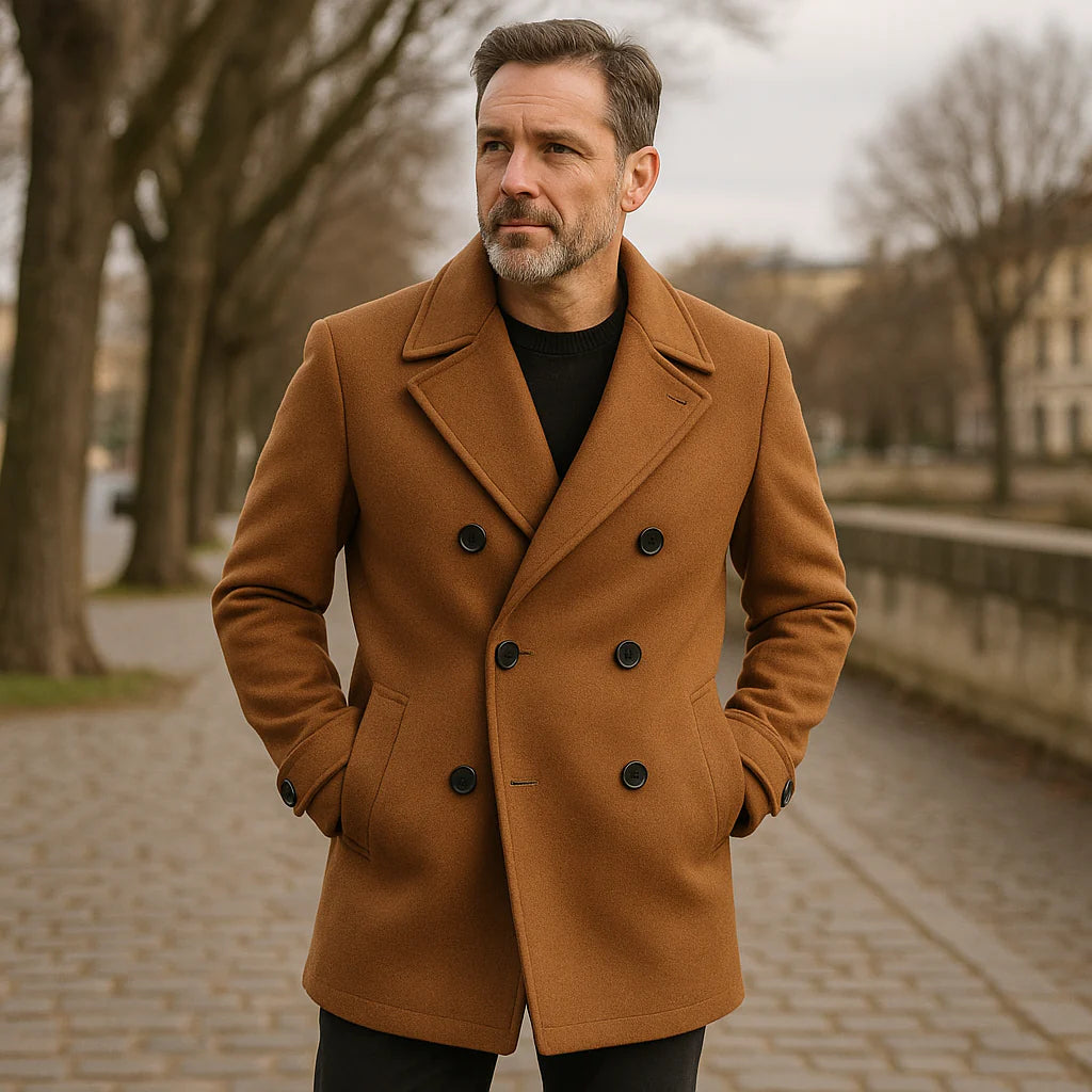 Men's Premium Double-Breasted Wool Pea Coat
