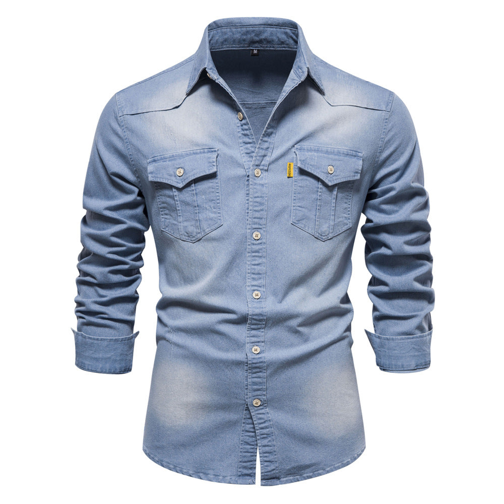 Men's Casual Pocket Long Sleeve Denim Shirt