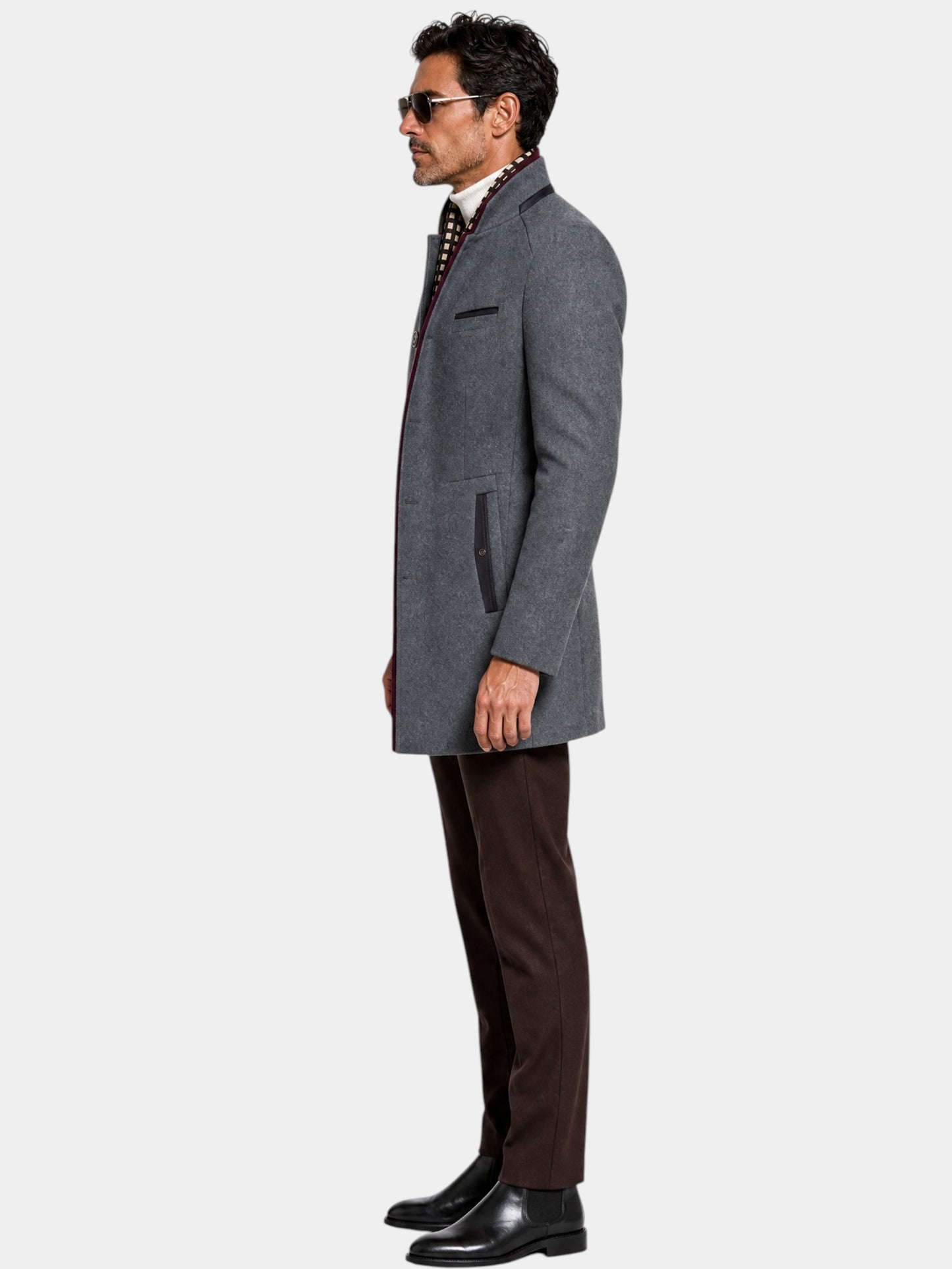 Thick Stand Collar Detachable Scarf Wool Coat