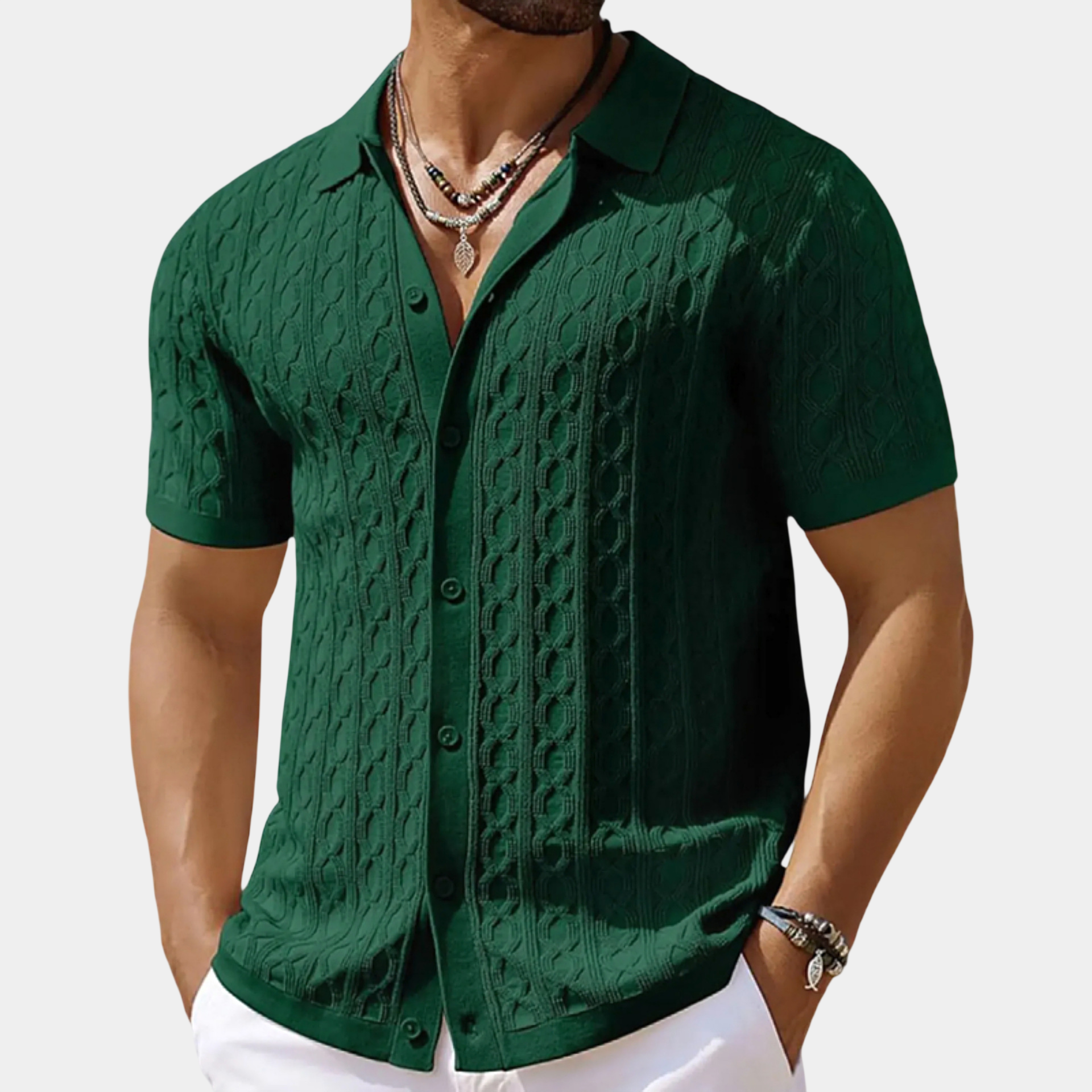 Premium Textured Jacquard Knit Polo Shirt